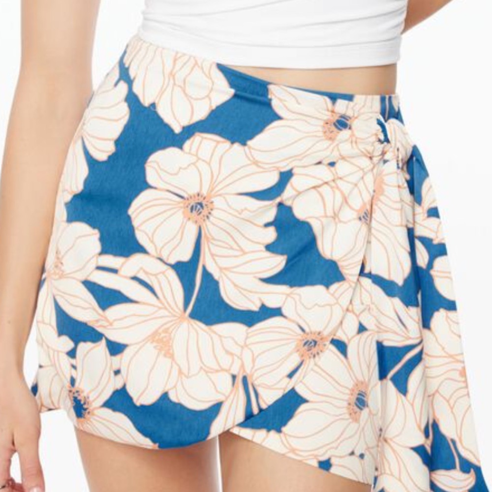 Dynamite Blue and Cream Floral Skirt